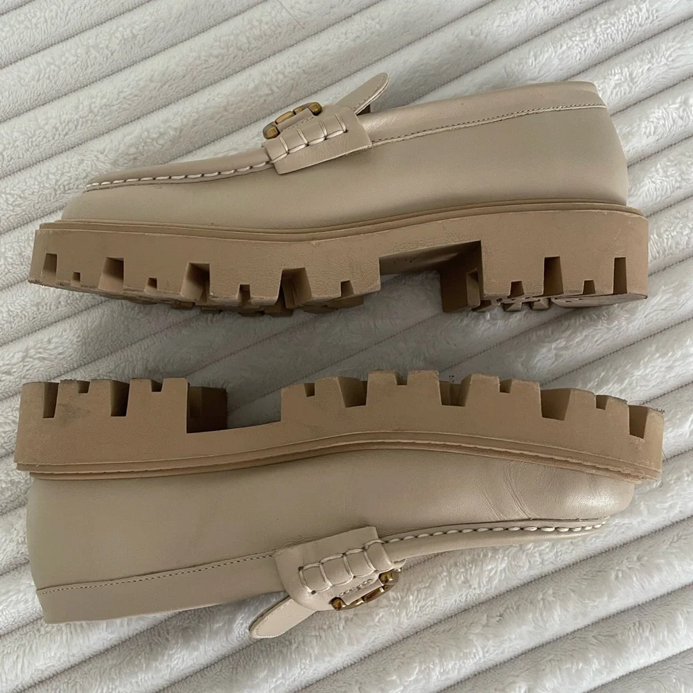 Zara Off White Buckle Leather Lug Sole Loafers - Picture 10 of 11